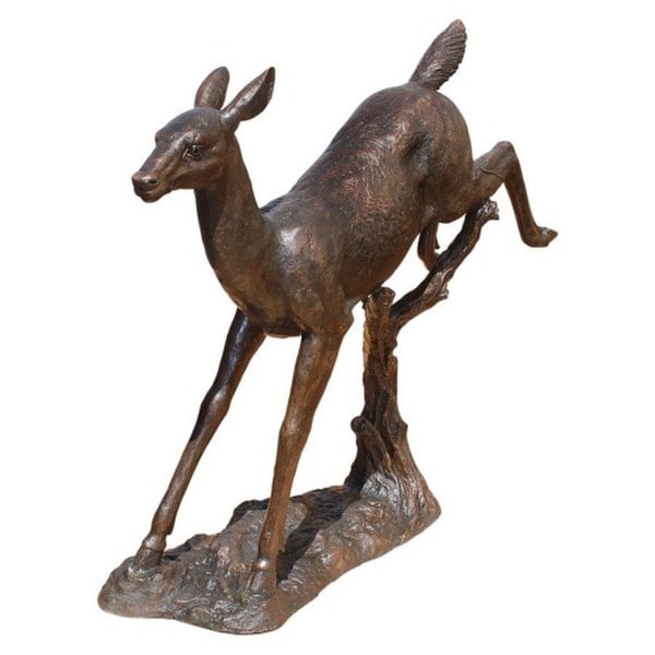 Leaping Deer Cast Bronze Garden Statue life size action movement sculptures